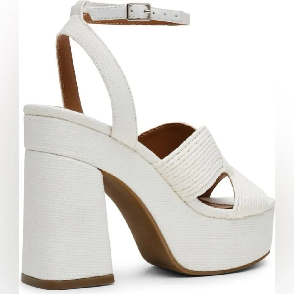 DV by Dolce Vita Waylan Raffia Platform Ankle Strap Sandal White Platform 11